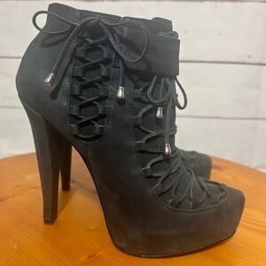 VELVET ANGELS Snafu black Leather high heel booties platform shoes EU 37 US 6.5